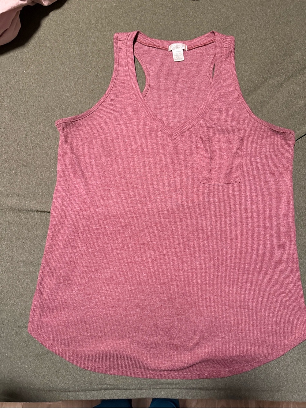 Bozzolo Rose-Pink V-Neck Ribbed Tank with Chest Pocket